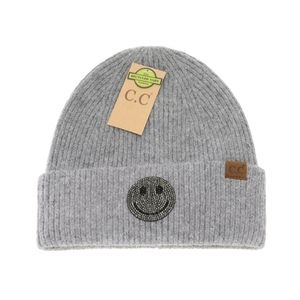 #847 BOHO CHIC FABULOUS Rhinestone Smiley Face Cuff Beanie